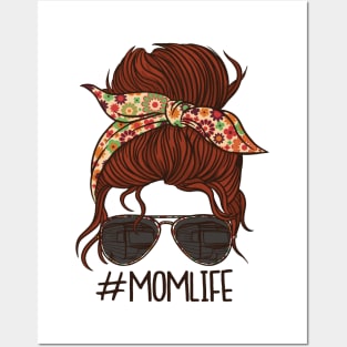 Hashtag Momlife Vintage Sunglasses Floral Bow Messy Bun Mothers Day Gift Ideas Posters and Art